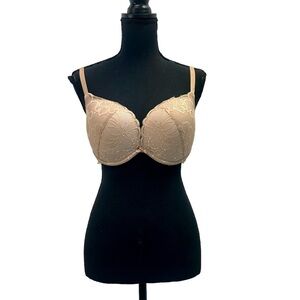 La Senza beige lace crystal rhinestone padded bra Sz 36D